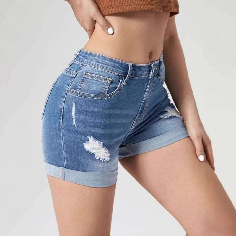 Shorts Women Denim Shorts Trendy Ripped Cuffed Elasticity High Waist Denim Shorts Women Hot Pants Jean Shorts
