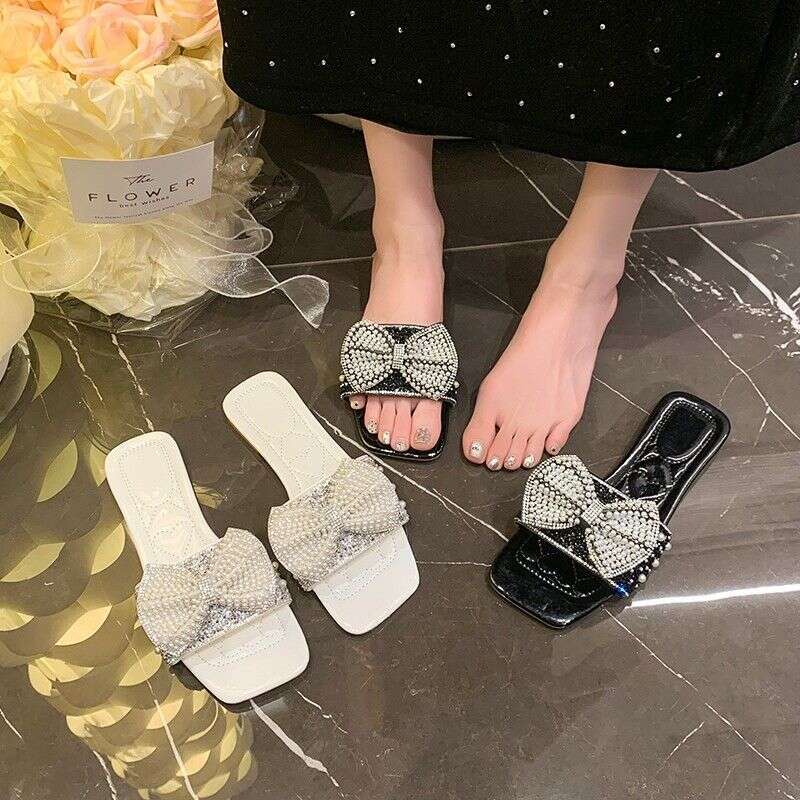 Summer Bow Sandals For Women's Outdoor Fashion, Fairy Water Diamond One-piece Slippers, New 2025 Versatile Designer Sandals