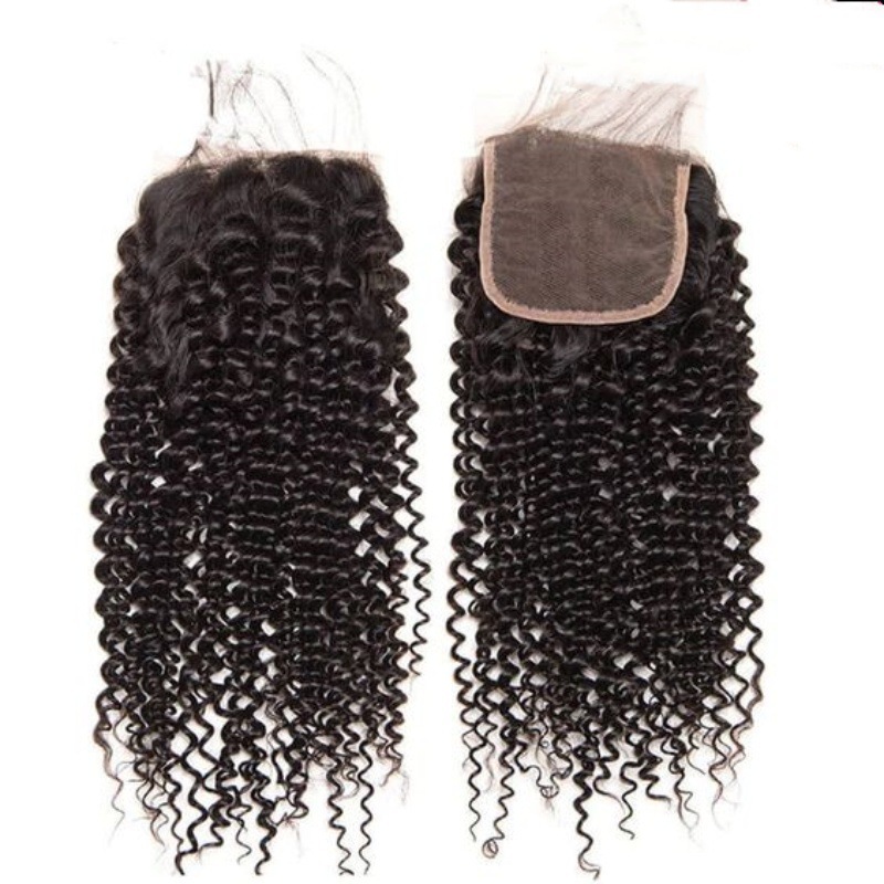 HD 4*4 Transparent lace kinky curly closure human hair