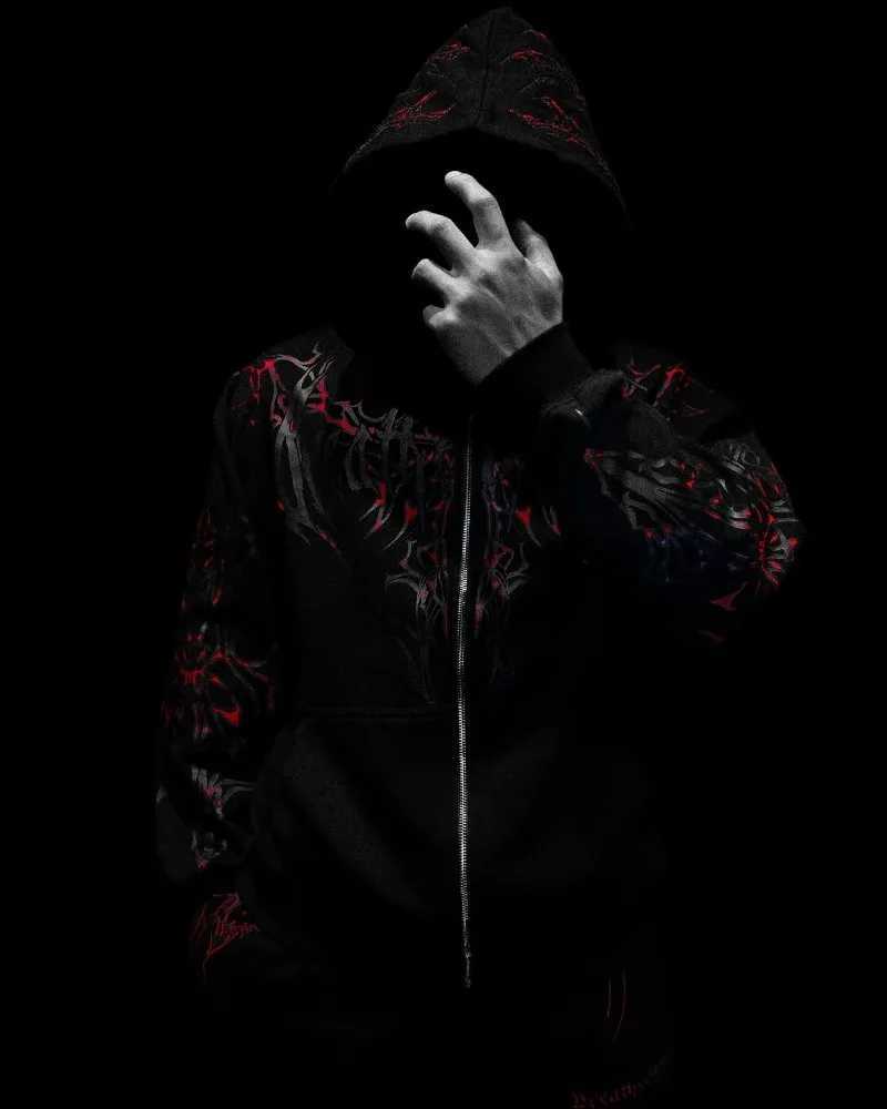 Gothic Punk Harajuku Y2K Streetwear Jacket Men New High Street Retro Casual Oversized Sweatshirt Hip-Hop Graphic Zipper Hoodie W250530