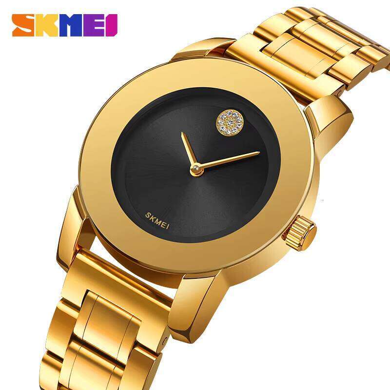 SKMEI Casual Dress Gold Rhinestone Waterproof Relogio mens Quartz Fashion Thin Watch