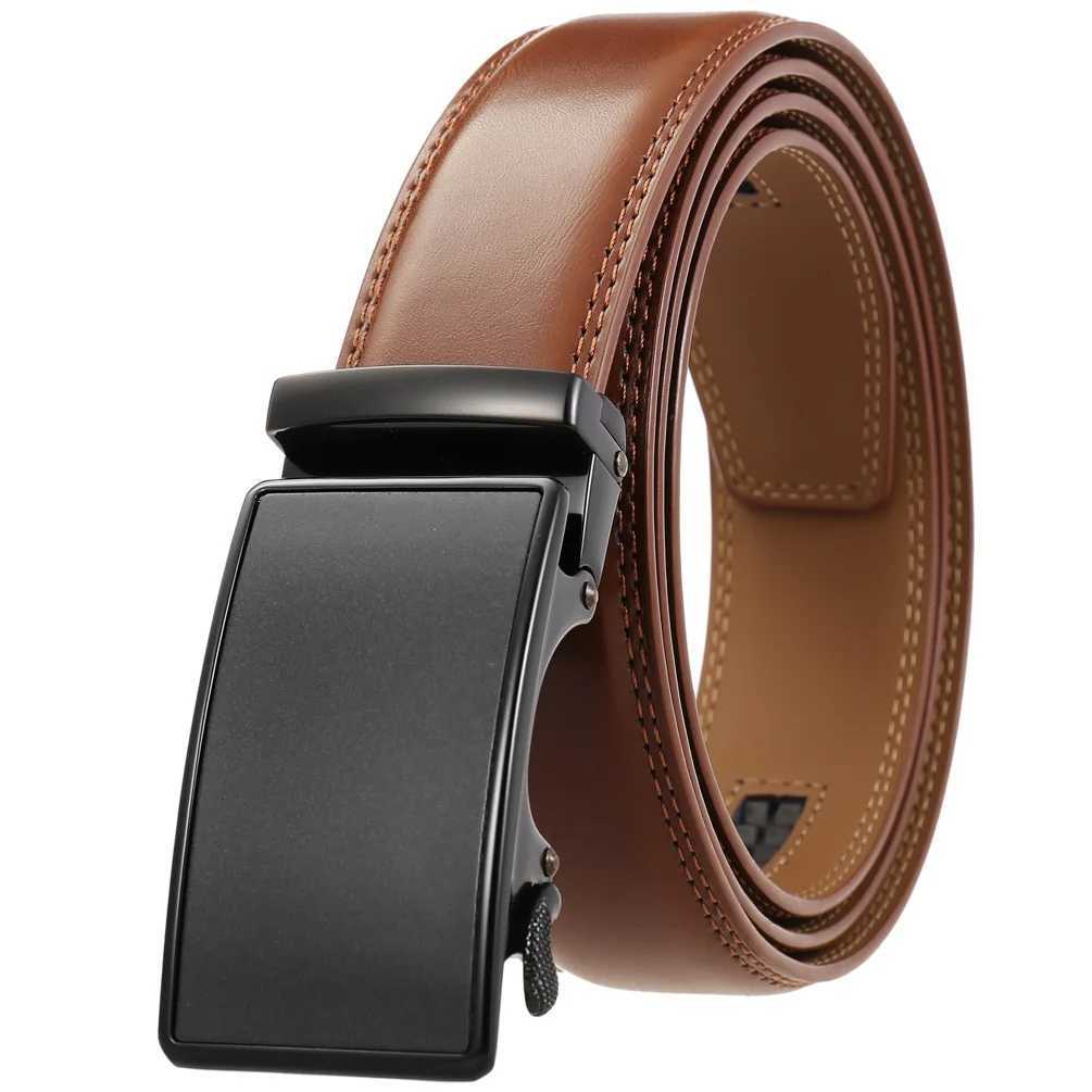 3.5cm Width High Quality Second Layer Cow Leather Belt For Men Business Metal Automatic Buckle Ratchet Black Brown Z250530