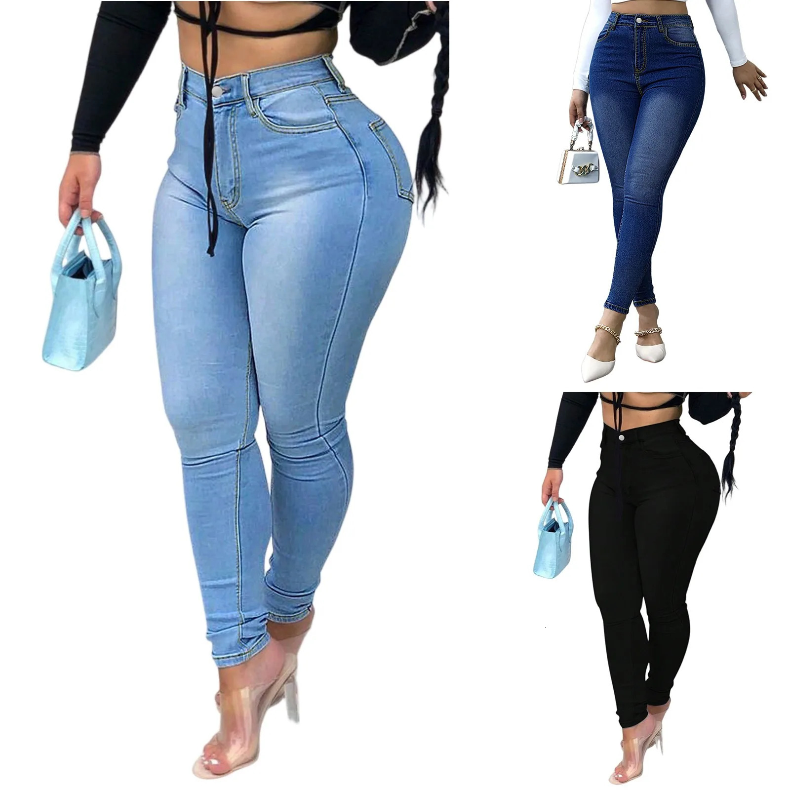 Ladies tight fitting trendy jeans Casual fashion pants High waist hip lift Pencil Daily versatile denim trousers 250530