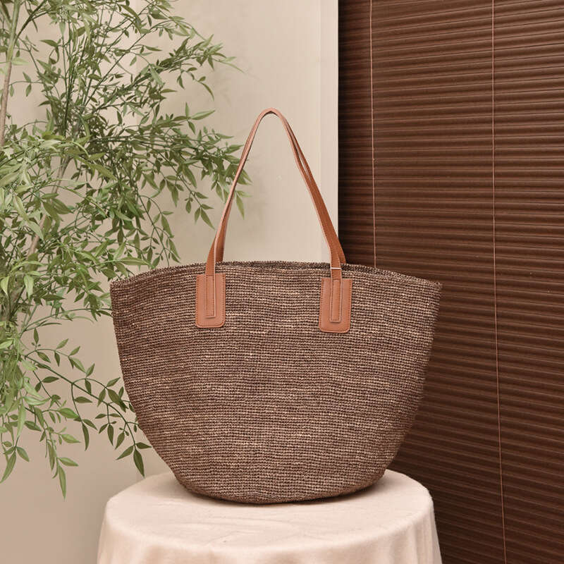 Tote Bag Leather Bag Spring Summer Holiday Straw Woven First Layer Cowhide Strap Beach Large Capacity Tote Single Shoulder Casual Women S Bag Shoulder