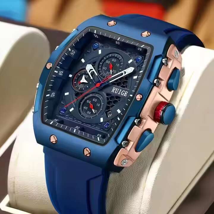 Rui Ge Black Multifunctional New Men's Famous Quartz Watch Waterproof Luminous Trendy