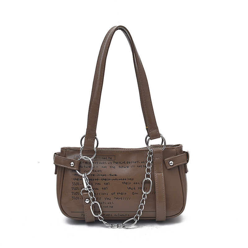 Women's Chinese-Style PU Crossbody Bag, Medium Half Moon Underarm Shoulder Handbag with Chain Embellishment, Brown Flap Pocket, Cell Phone Pocket, Zip - view 6