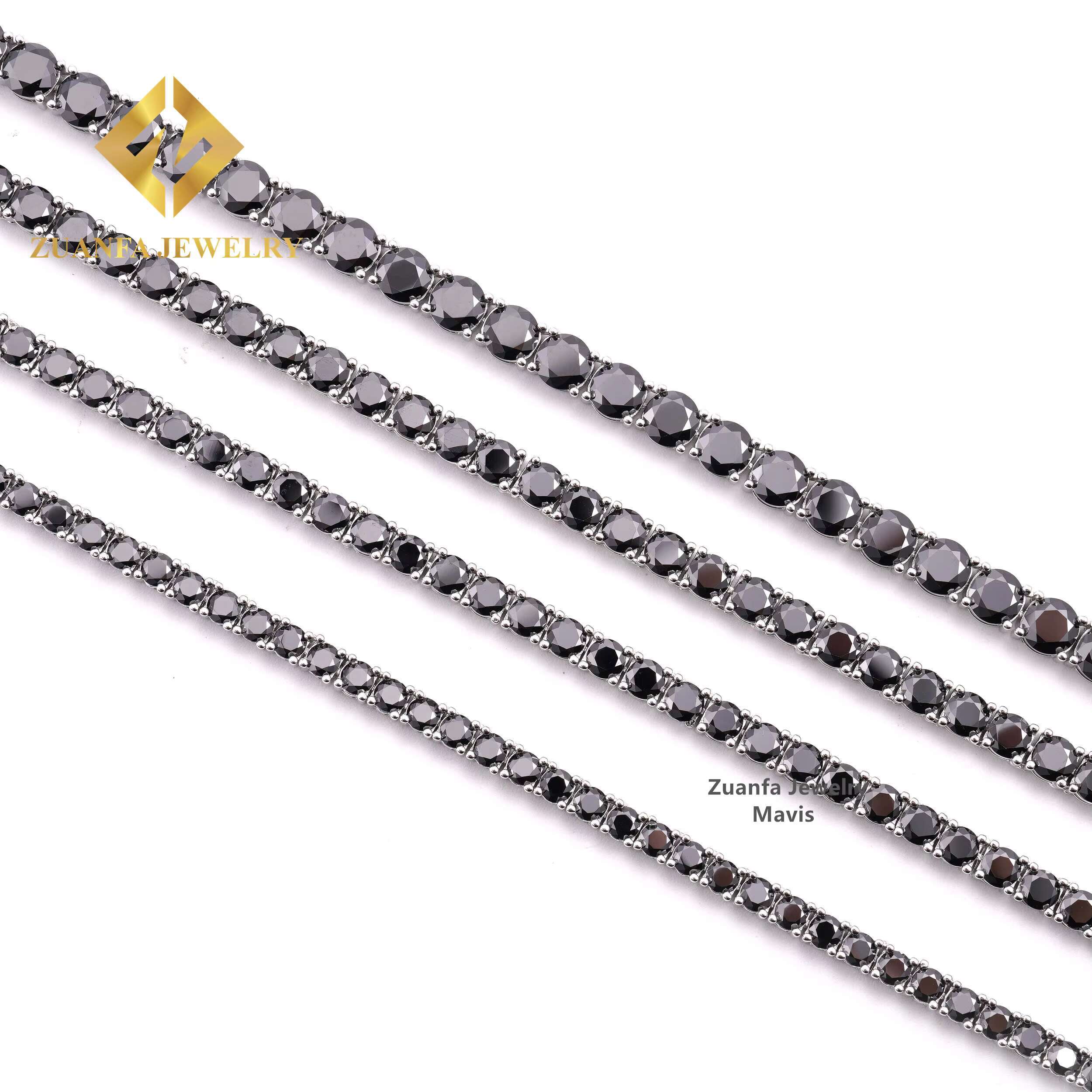 Worldwide Shipping Hip Hop Iced Out Tennis Necklace 925 Sterling Silver 3MM 3.5MM 4MM 5MM VVS Black Moissanite Tennis Chain