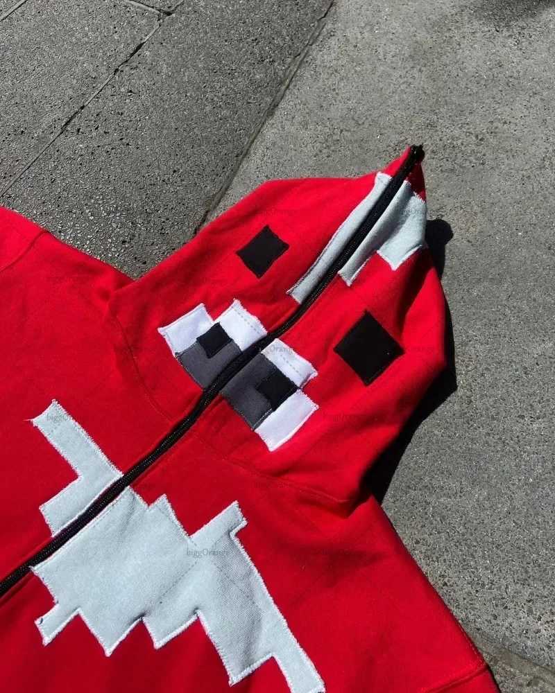 Harajuku Hip Hop High Street Punk Oversized Zipper Hoodie Men Y2k 2025 American Retro Gothpunk Casual Fashion Sweatshirt Women W250530