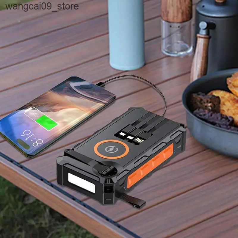Solar Power Bank Hand-Cranked Battery Bank Charger With LED Light Foldable Powerbank Built-In SOS Alarm Function And Compass For z250530