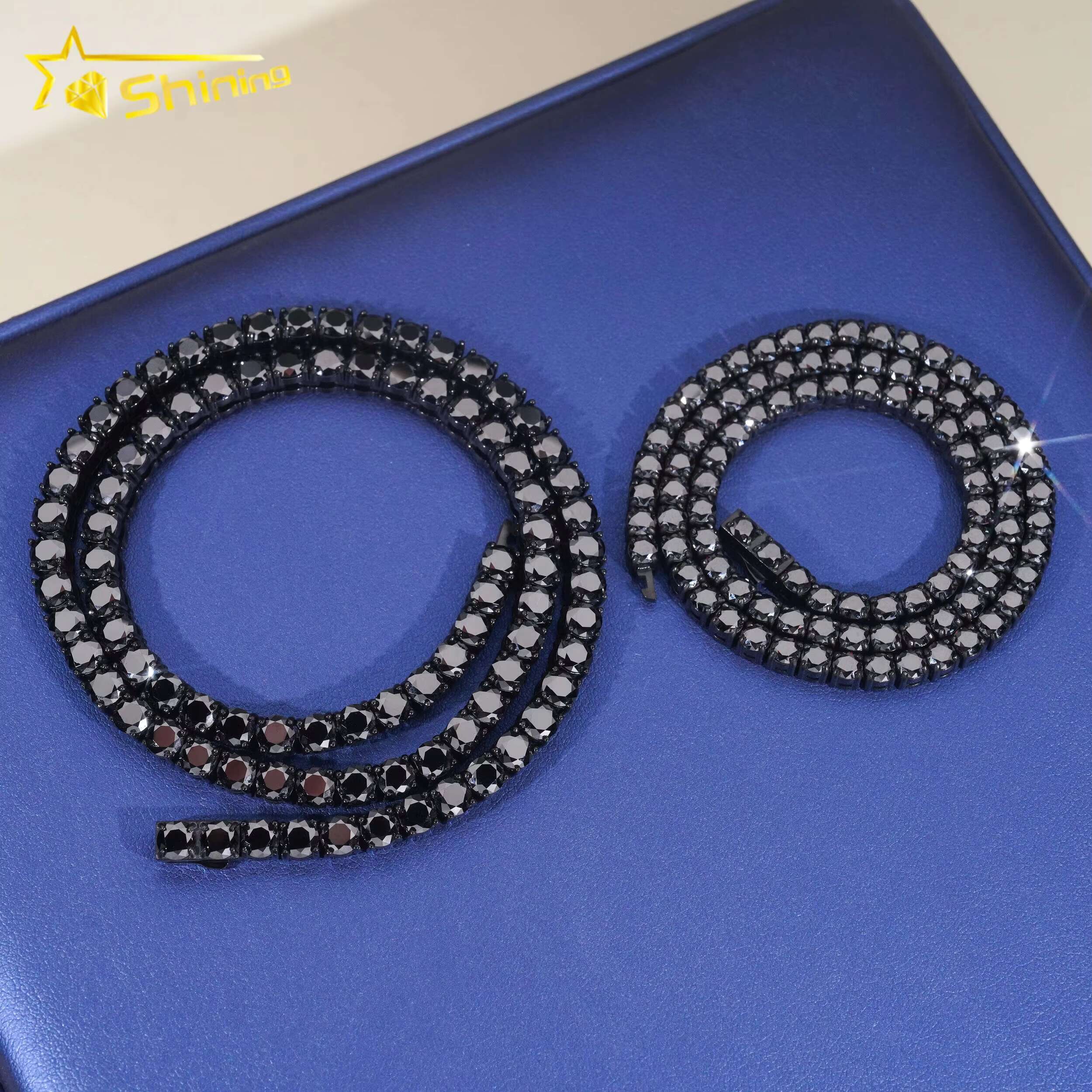 Pass Diamond Tester 4mm 5mm Black Gold Plated 316 Stainless Steel Iced Out Necklace Black Color Moissanie Tennis Chain