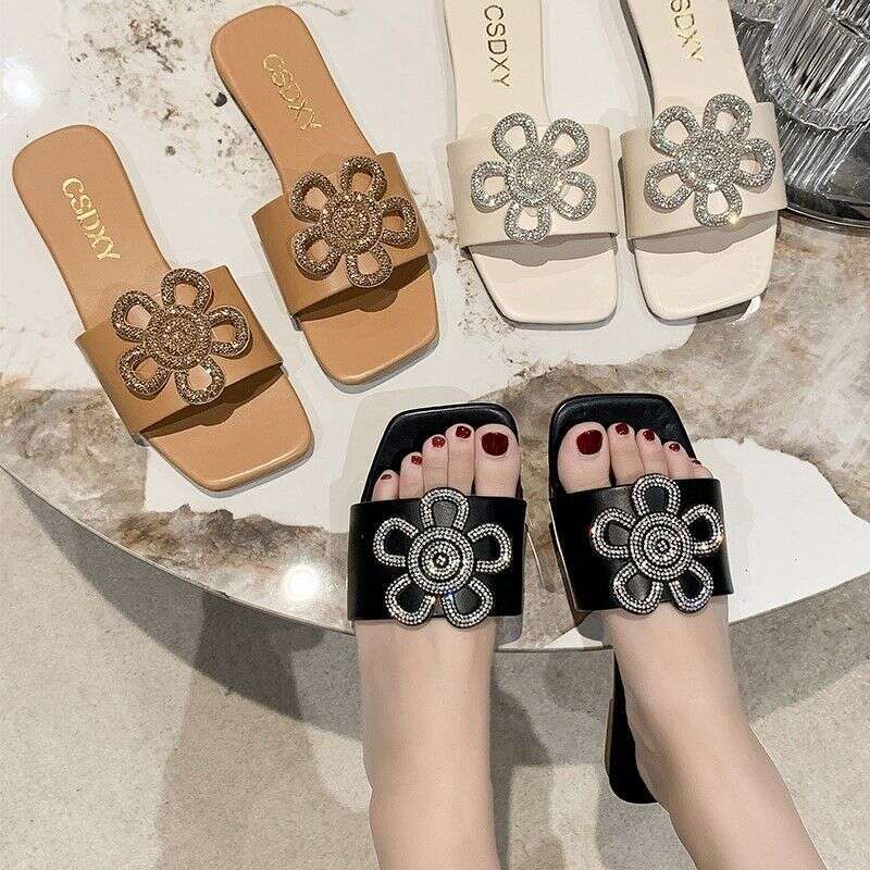 Large Size Slippers For Women In Spring 2025, With Rhinestone Flat Sandals And Fashionable Outerwear. Free Shipping Designer Sandals Wholesale