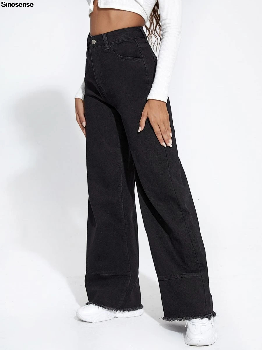 Womens Wide Leg Boyfriend Jeans High Waisted Raw Hem Straight Denim Pants Trendy Casual Loose Baggy 250530