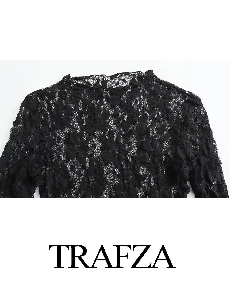 TRAFZA Summer Lace Jumpsuits For Women Fashion Long Sleeves Hollow Out Slim Onesies Female Chic Wild Womens Bodysuits 250530