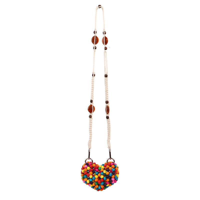 Summer Woven Small 2025 New Forest Style Sweet Girl Fashion Hollow Color Bead Single Shoulder Crossbody Heart Bag