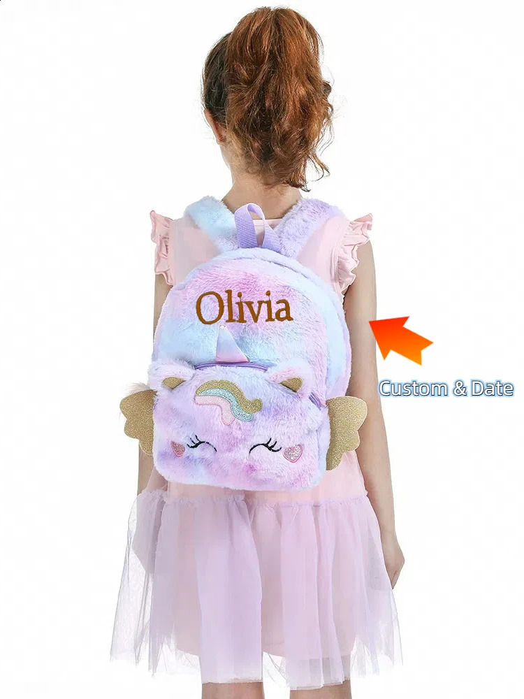 Custom Unicorn Backpack for Girls - Personalized Embroidery Name Plush Cartoon School Bag Cute Leisure Kids Gift 250529