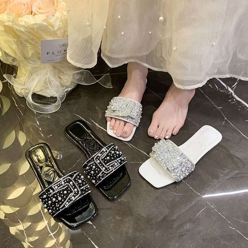 Cool Slippers For Women Wearing Out 2025 New Pearl Bow Slippers, Versatile For Students, Open Toed Flat Slippers, Designer Sandals, Free Shipping Whol