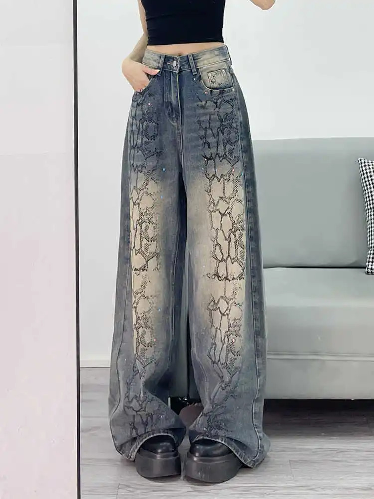 Woman High Waist Wide Leg Jeans Female Vintage Street Y2k 2000s Casual Pants Lady Fashion Blue Loose Denim Trouserse 250530