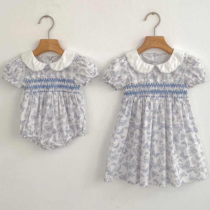 Sisters Dress Girls Sweet Dress Summer Childrens Blue Bow Casual Dress Baby Clothes Sweet Elegant Temperament Princess Dress R250530