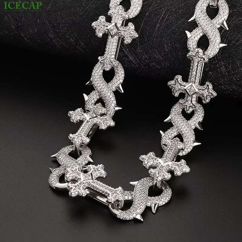 16mm Custom Fine Jewelry High Quality VVS Moissanite Dia Cross Cuban Link Chain HipHop Sier Iced Out Necklace for Men