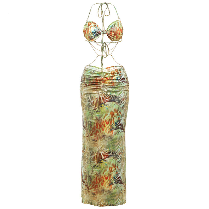 designer dress 2025 spring new women's halter tie beaded chain decor slim fit backless sexy hot girl dress dresses for woman