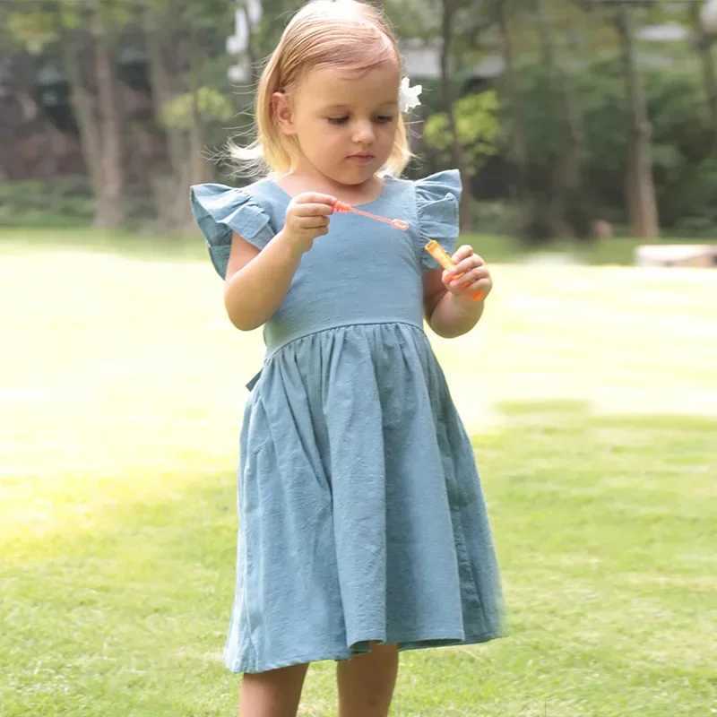 0-5Yrs Children Girls Ruffles Dress Casual Sleeveless Dress Summer Kids Girls Back Bow Clothing Outfits R250530