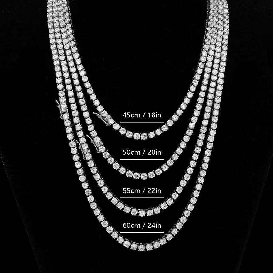 2MM 3MM 4MM 5MM Lab Dia S Sier Vvs Moissanite Tennis Chain NecklaceMen Women Hip Hop Iced Out Fine Jewelry