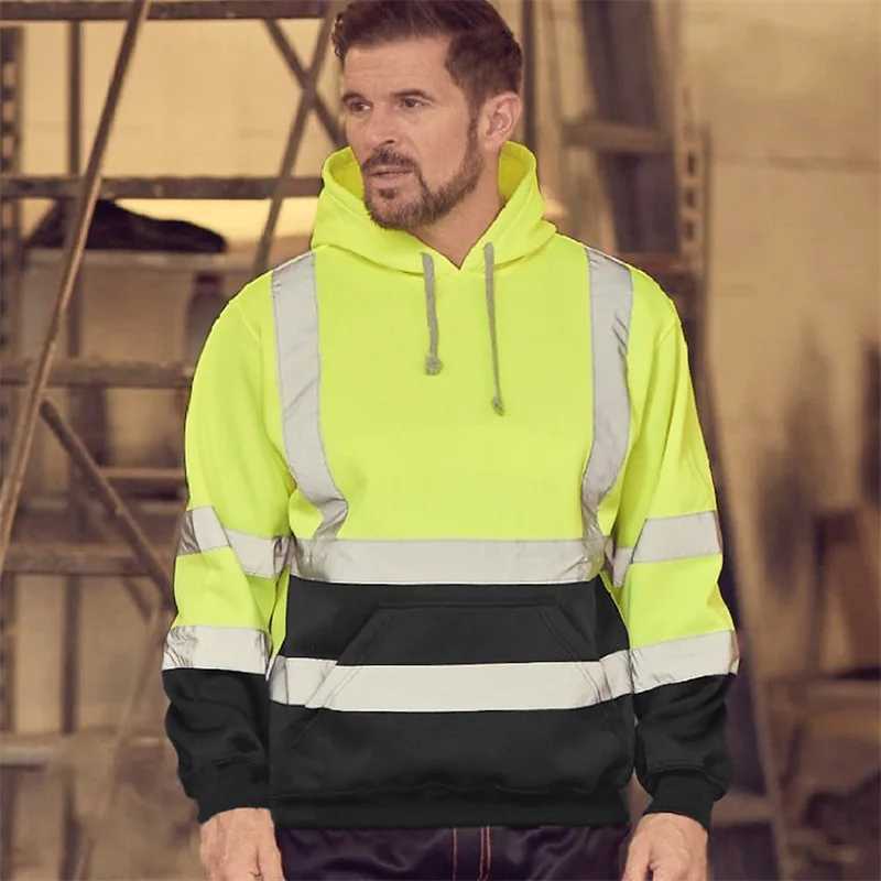 Mens Winter Reflective Hoodie Sweatshirts Long Sleeve Geometric Pattern Casual High Visibility Tops with Side Zipper W250530