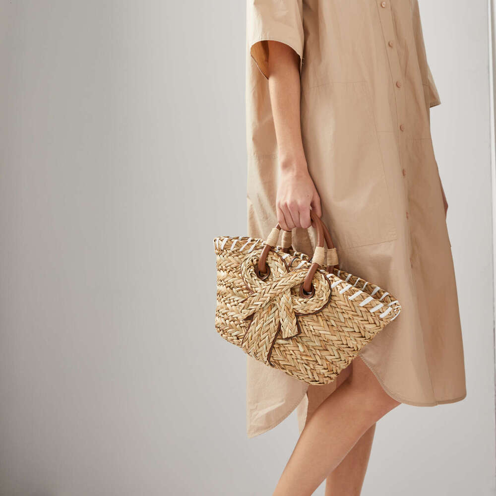 Tote Bag Leather Bag ANYA Anya Straw Woven Women S Bowknot Rope Knot Basket Handbag Vacation Beach Picnic Bag Shoulder Bag