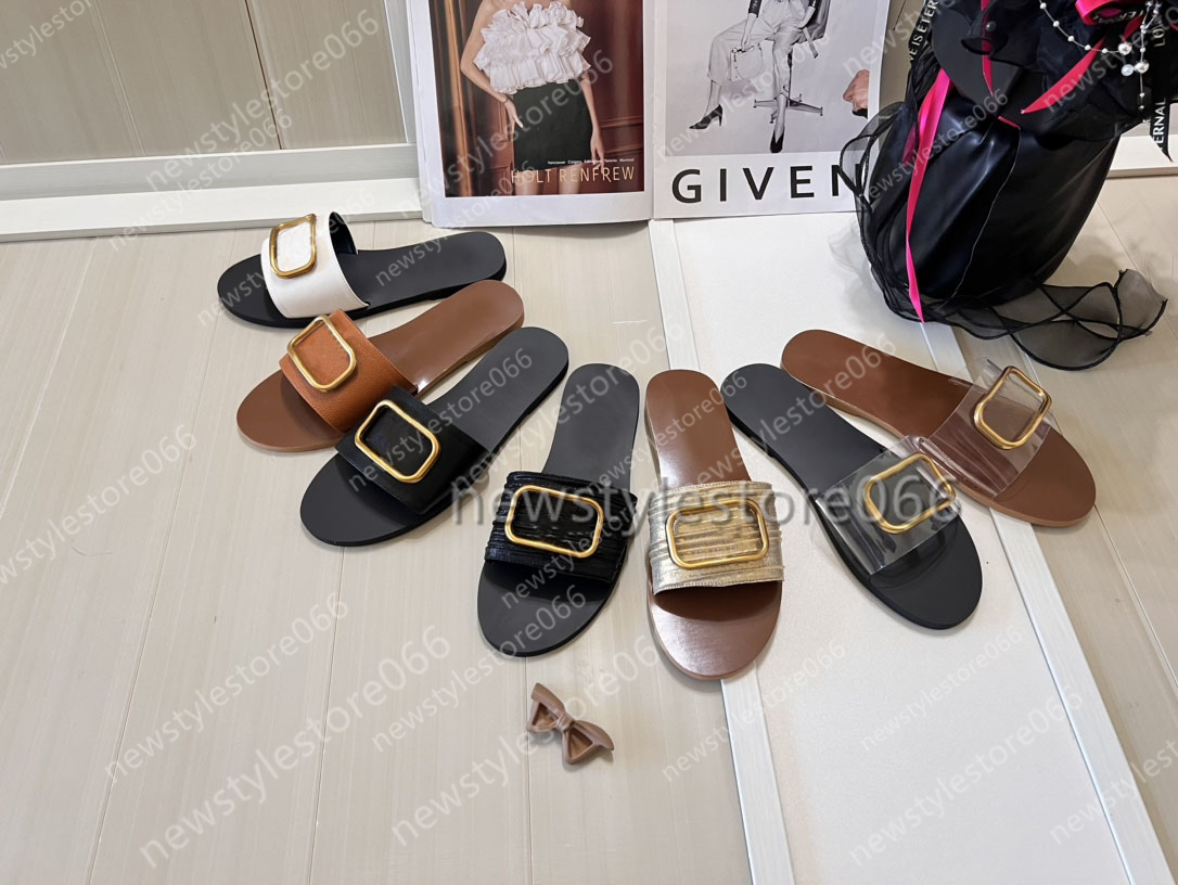 Designer Sandals Leather Womens Slides Fashion Summer Beach Indoor Sandal Classic Signature Calfskin Slippers Clogs Mules Shoes dhgate Flats Heels Sliders 35-42