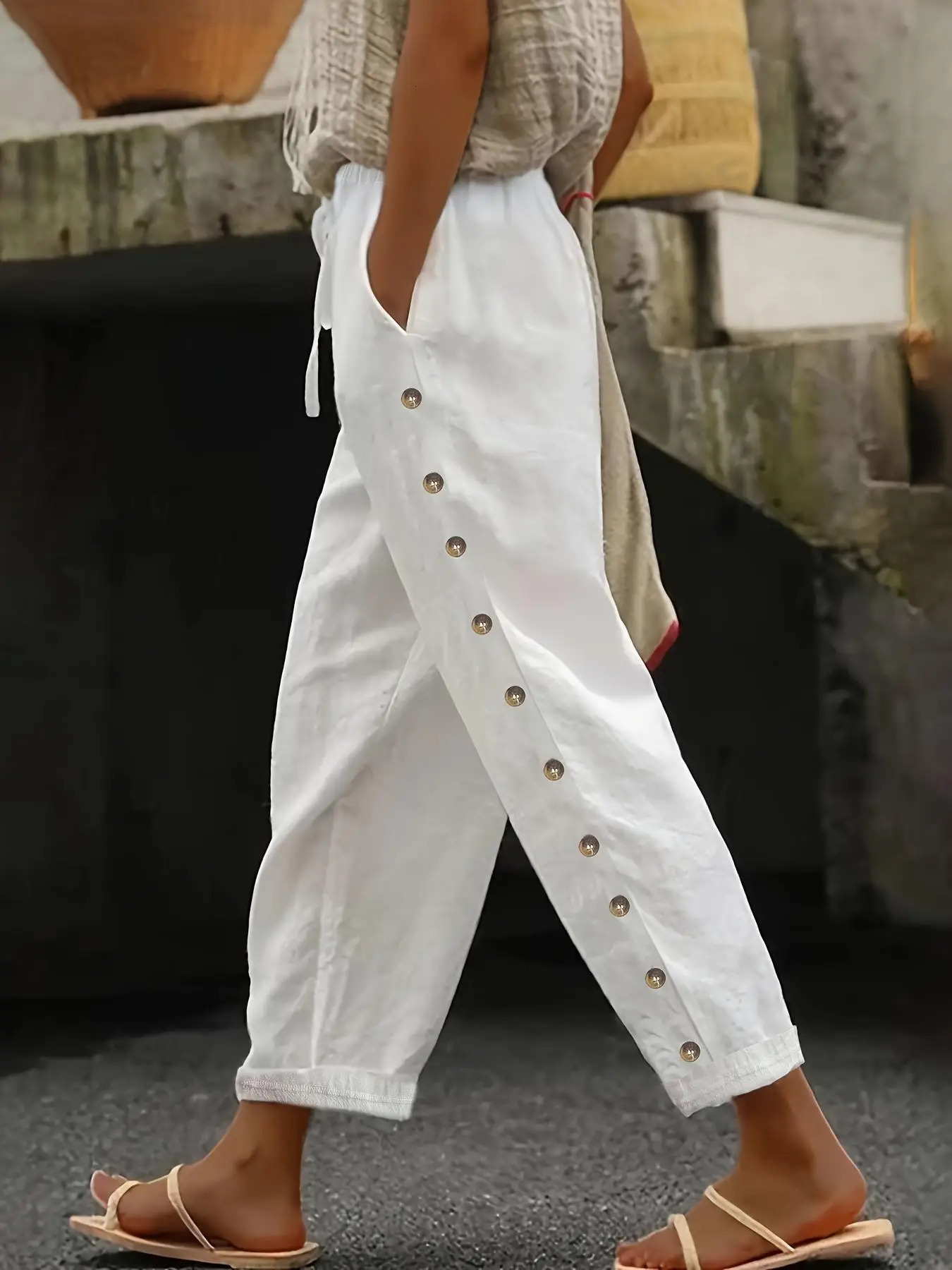 Autumn Product Womens Pants Elastic Waist Europe and America Cross border Loose Versatile Casual Nine Cent 250530