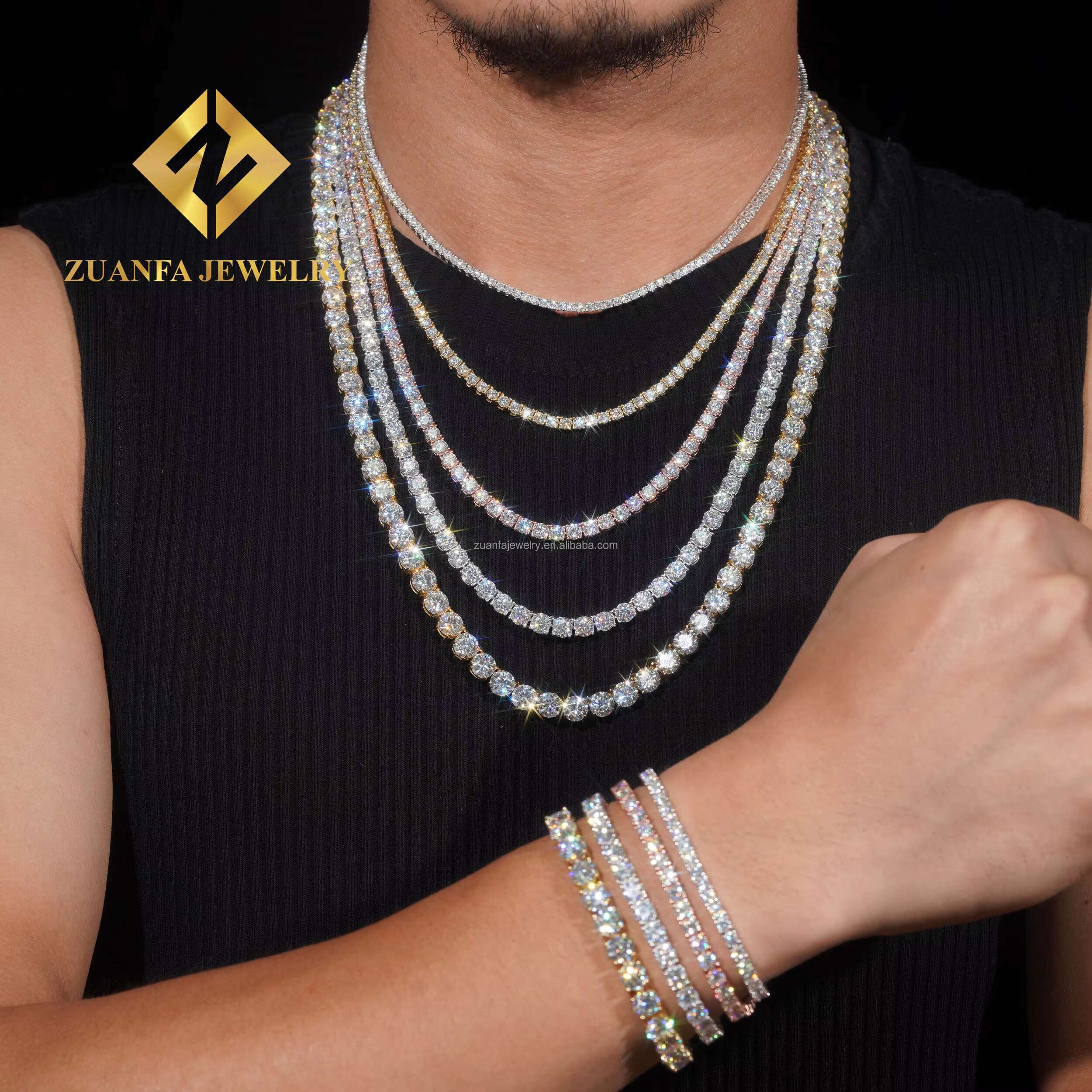 Best Selling Bulk Stock Iced Out Chains Silver S925 2mm 3mm 4mm 5mm 6.5mm VVS1 Moissanite Tennis Chain Necklace Women and Men