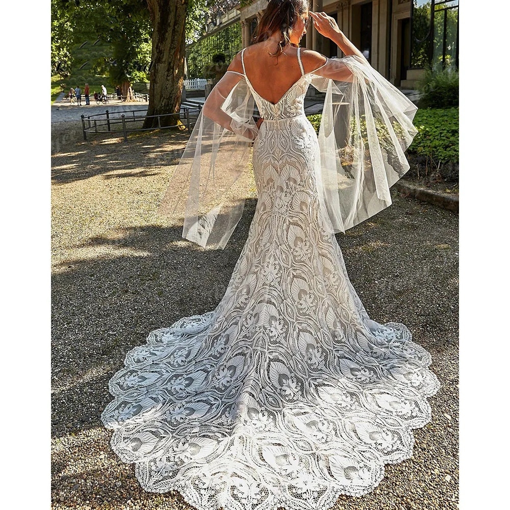 Vintage Lace Mermaid Wedding Dresses Boho Bohemian Bridal Gowns Backless Off Shoulder Spaghetti Straps Beach Vestido De Novia 2025