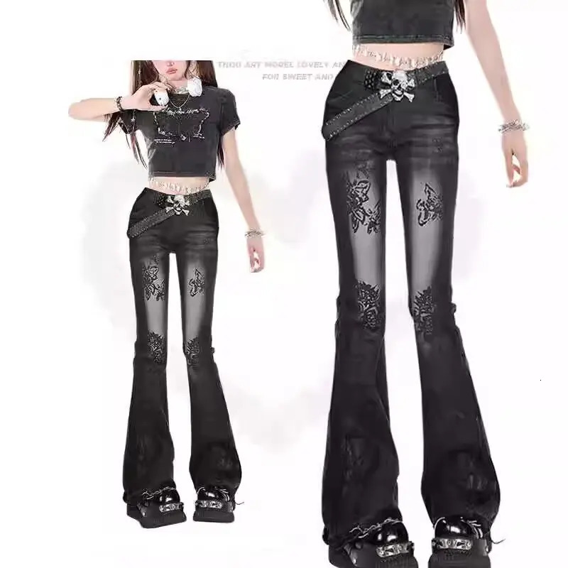 Flared Jeans for Women Jorts Pants Shoujo Girl Style Womens Spring Clothes Coquette Jean Baggy Y2k Clothing Denim 250530