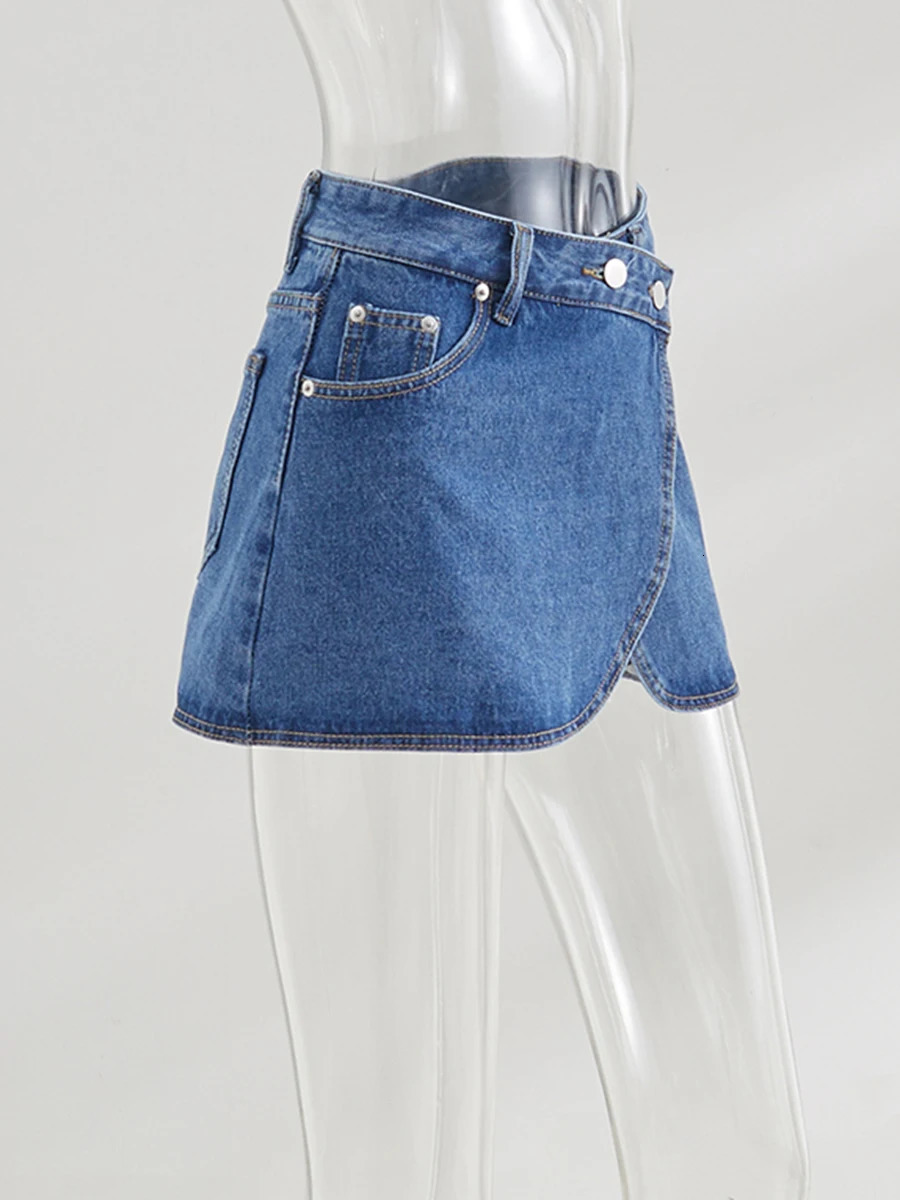 Irregular Denim Skirts For Women Summer High Waist Button Up Mini Skirt Korean Fashion Simple Vintage Shorts Faldas 250527