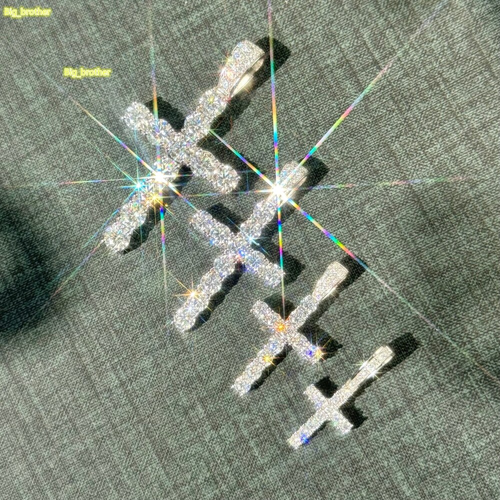 Pass Diamond Test Moissanite Jewelry Iced Out S925 Silver 2mm/3mm/4mm/5mm D VVS Diamond Moissanite Cross Pendant for Men Women