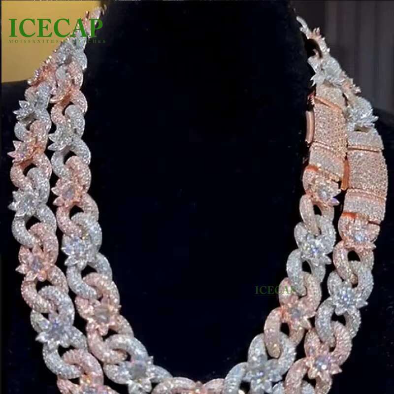 Fashion Jewelry Classic Fashion Design Two Tone Diamond Gift Rope Flower Necklace Moissanite 925 Sliver Cuban Link Chain for Men