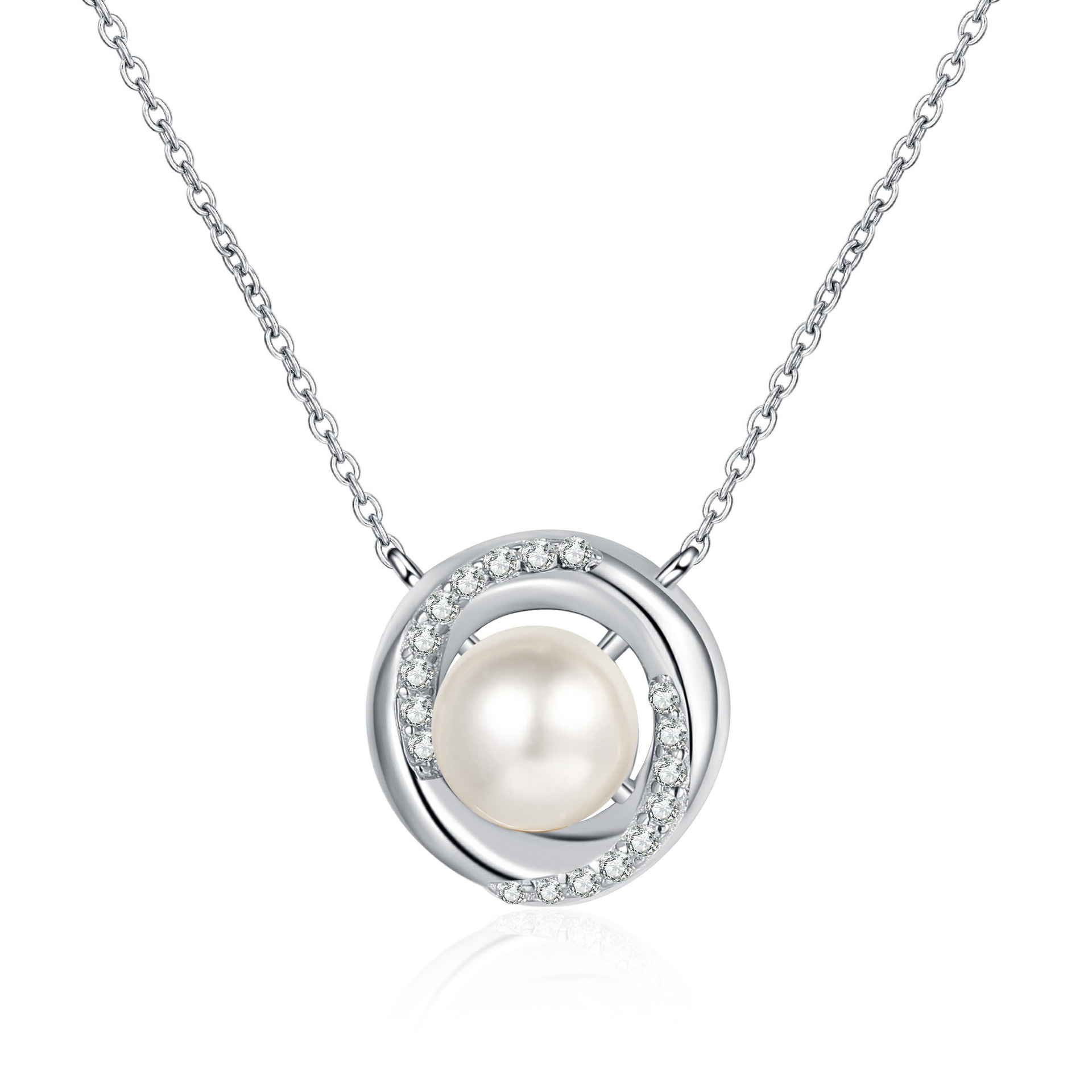 Moissanite S925 Silver Pearl Necklace with Swirl Round Pendant, Light Luxury Elegant Clavicle Chain, Minimalist Design, Perfect for Gifting