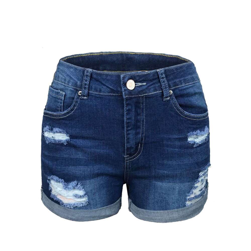 Shorts Women Denim Shorts American Style Women S Elastic Mid Waist Denim Shorts With Rips Jean Shorts