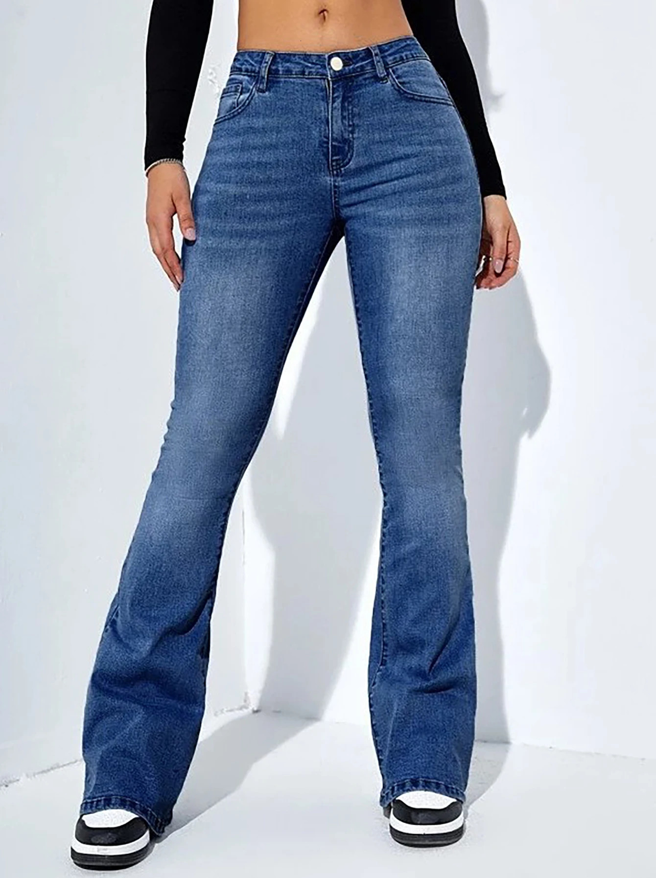 Womens jeans high waist stretch comfortable flared pants Denim 250530