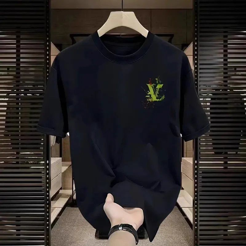 Free Shipping Designer Short Sleeve Fashion Cotton Summer New Men's Printed T-shirt Trend Casual Round Neck T-shirt Men Plus Size Black White