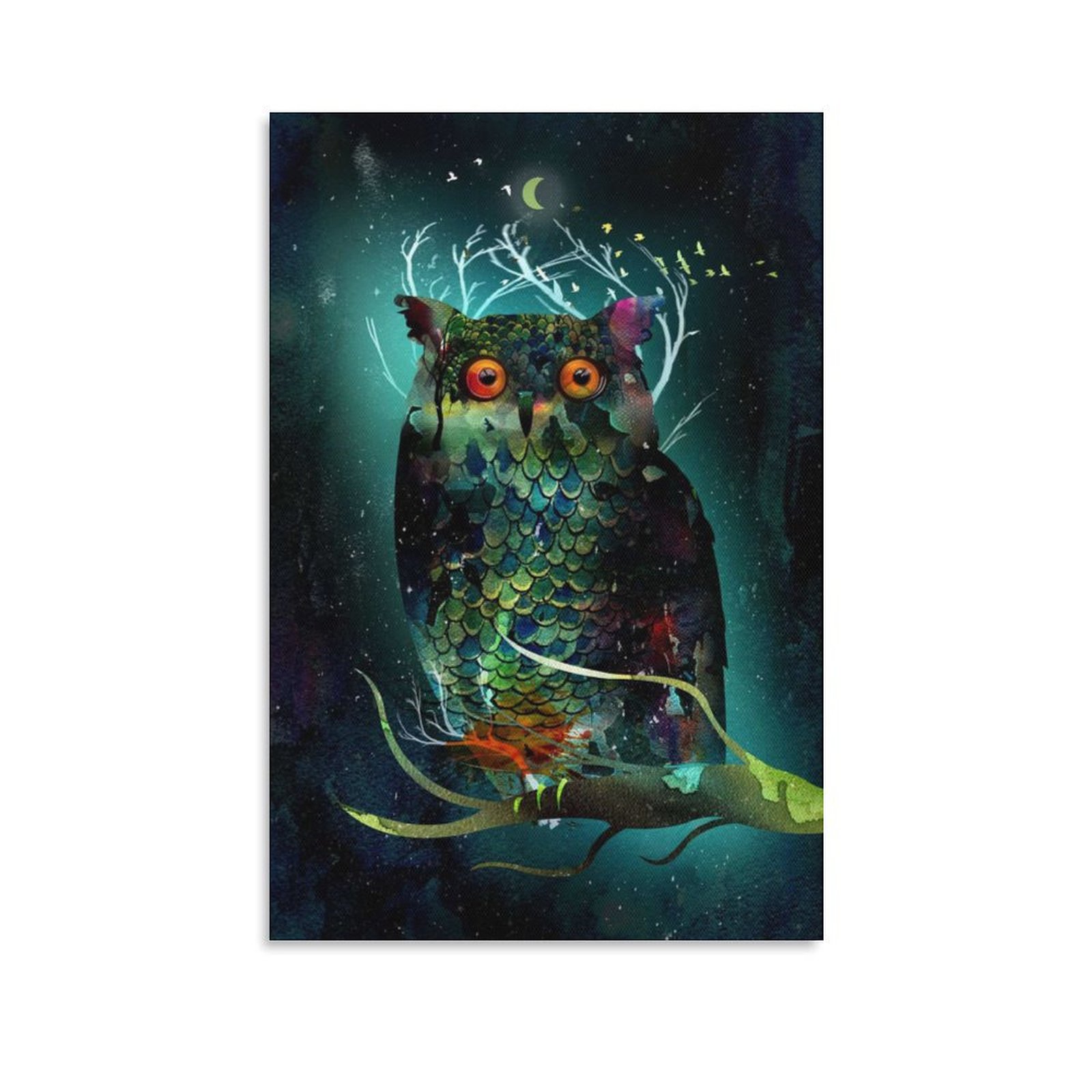 Wall Art Painting Night Owl Animal Color Bird Canvas Prints Wall Painting Wall Art Decor Print Picture Paintings for Living Room Home Decor Luxury Unf