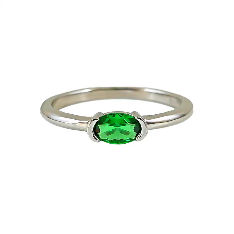 Ins Top Sell Unique Wedding Rings Simple Fine Jewelry Geunine 100% 925 Sterling Silver Oval Cut Emerald Women Designer Eternity Sweet Finger Ring For 