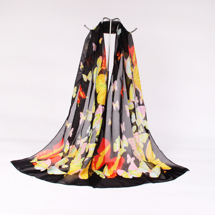 K871 New Korean fashion colorful silk scarf chiffon printing women's beach sun protection shawl Yiwu scarf manufacturers wholesale