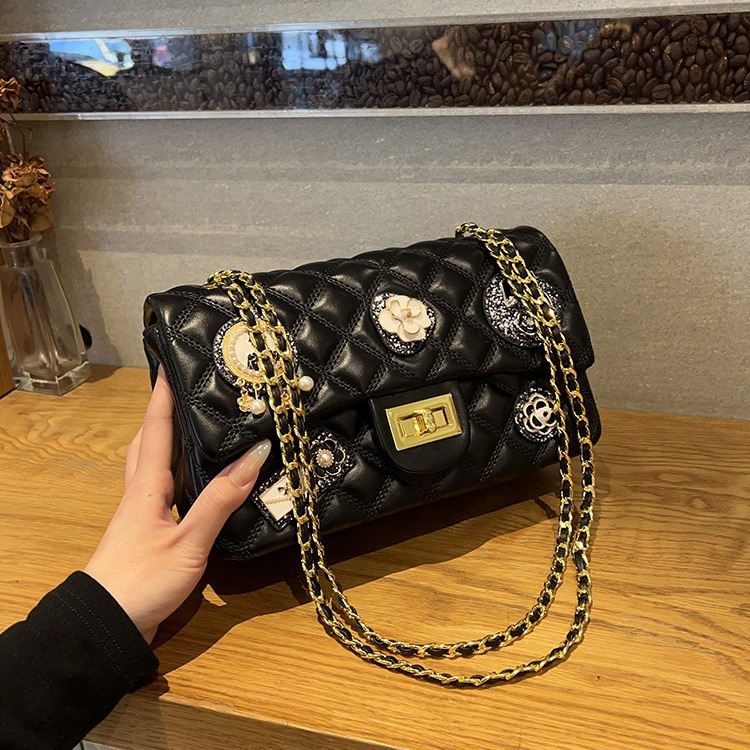 Free Shipping Designer Bag Hong Kong Purchasing Sheepskin Women's Bag New Fashion Badge Chain Small Square Bag High-end Sense Small Chanel Style 