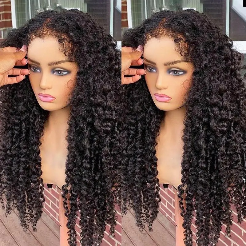 250% Kinky Curly Human Hair Wigs 4c Edges Deep Wave Frontal Wigs 13x4 HD Lace Wigs Glueless Wig Wear And Go Pre Plucked Lace Front Human Hair Wig For 