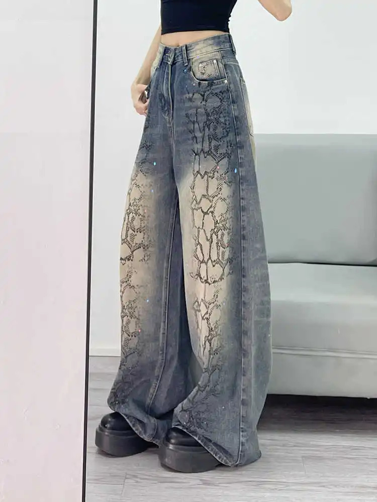 Woman High Waist Wide Leg Jeans Female Vintage Street Y2k 2000s Casual Pants Lady Fashion Blue Loose Denim Trouserse 250530