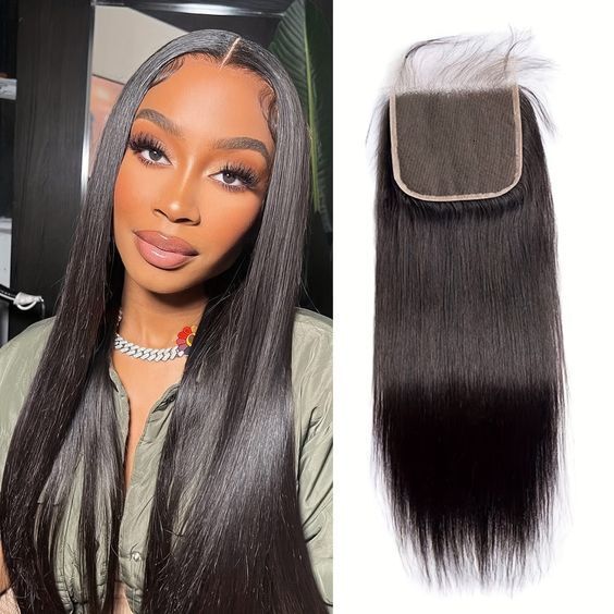 Transparent 4x4 Lace Hair Piece Real Human Hair Accessories Black