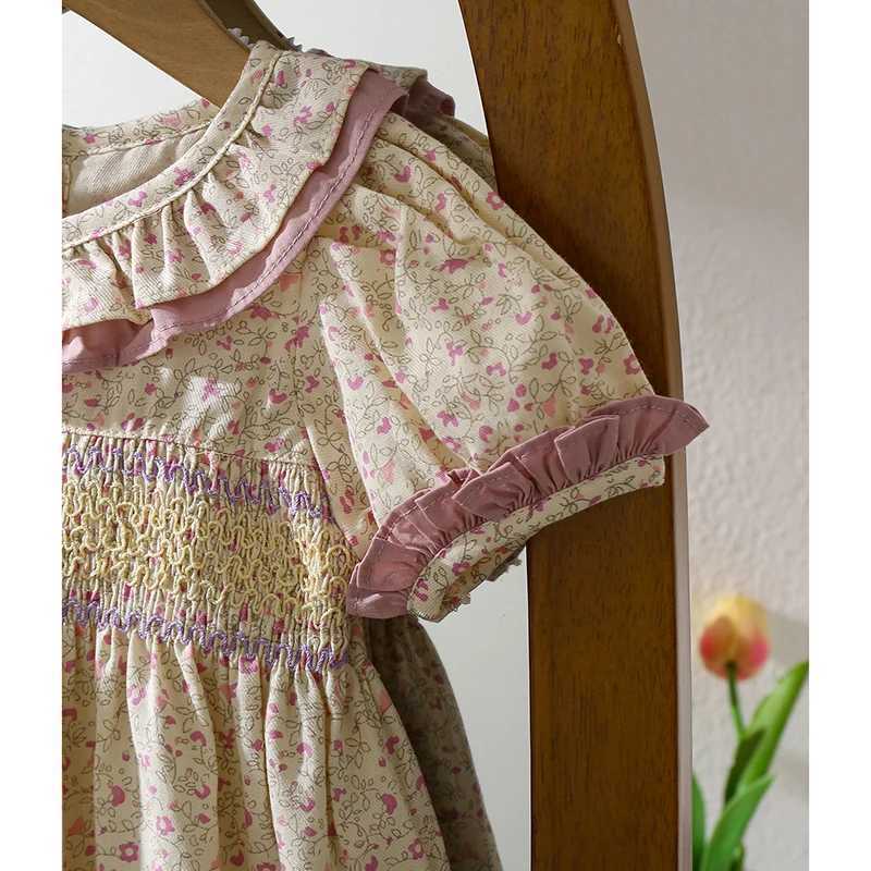 1-6Yrs Casual Summer Kids Girls Dress Floral Kids Clothes Ruffled Collar Purple Baby Girl Princess Dress New Flower Girl Dresses R250530