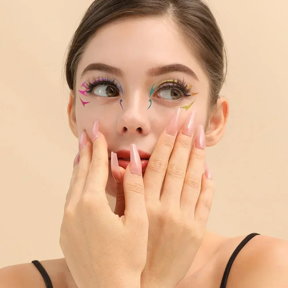 Colorful Eyes Makeup Stickers Laser Eye Eyeliner Eyebrows Face Art Sticker Decals Halloween Year Festival Party Decorations 250530