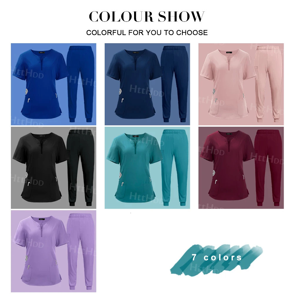 Spa Uniform Scrubs Women Breathable Soft Short Sleeved Top Joggers Pants Zipper Collar Beauty Salon Nail Technician Work 250530